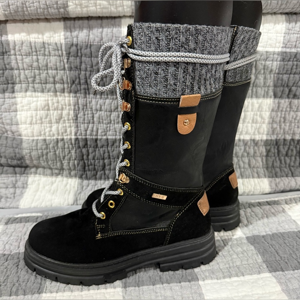 Brand New- Black and Gray Women's Suede Boots. Size 7.